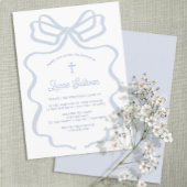 Invitation Baptême simple Bleu Bow