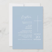 Invitation Baptême simple Christening Dusty Blue Baby Boy Bap (Devant)
