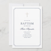 Invitation Baptême simple classique élégant marine (Devant)