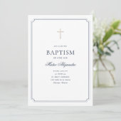 Invitation Baptême simple classique élégant marine (Debout devant)