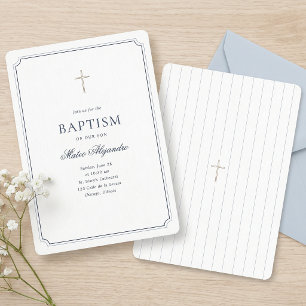 Invitation Baptême simple classique élégant marine