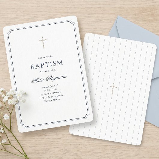 Invitation Baptême simple classique élégant marine