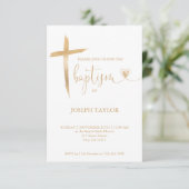 Invitation Baptême Simple Croix moderne Christening Or (Debout devant)