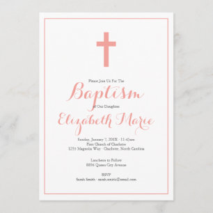 Invitation Baptême simple de fille rose croisée