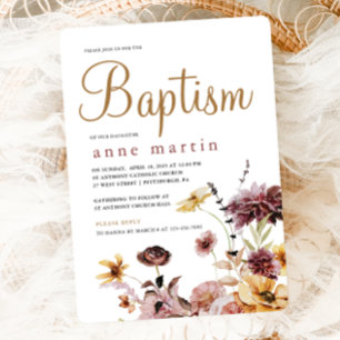 Invitation Baptême simple de la fille Fleur sauvage Floral