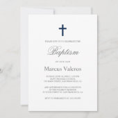 Invitation Baptême simple de la marine simple Croix bleue (Devant)