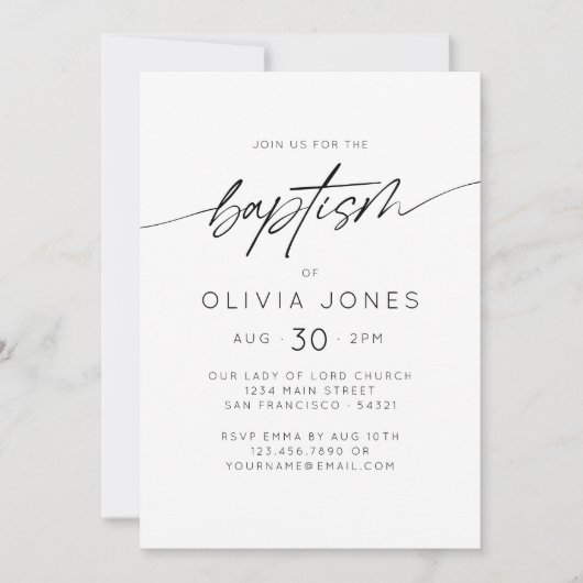 Invitation Baptême simple élégant Christening Script minimal (Devant)