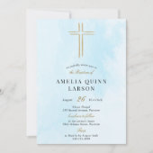 Invitation Baptême simple et élégante de croix d'or (Devant)