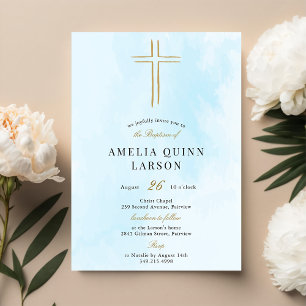 Invitation Baptême simple et élégante de croix d'or