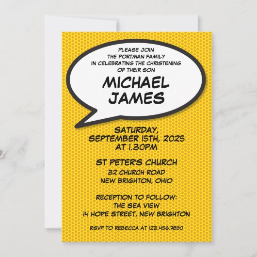 Invitation Baptême simple moderne Baptême Christening Fun Com (Devant)