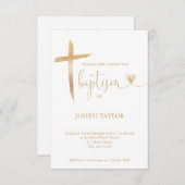 Invitation Baptême Simple moderne Croix Christening Gold Invi (Devant / Derrière)