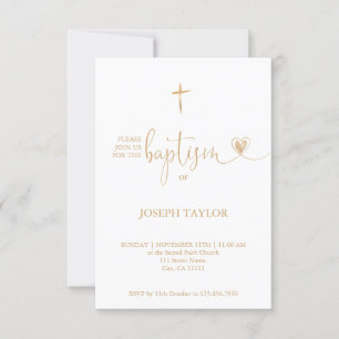 Invitation Baptême Simple moderne Croix Christening Gold Invi