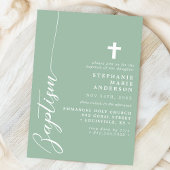 Invitation Baptême Simple Moderne Écriture Dusty Mint