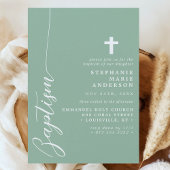 Invitation Baptême Simple Moderne Écriture Dusty Mint