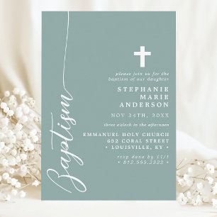 Invitation Baptême Simple Moderne Écriture Teinte Poussiéreus
