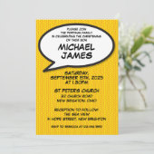 Invitation Baptême Simple Moderne Fun Comic (Debout devant)