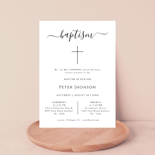 Invitation Baptême simple noir et blanc Whimsy Calligraphie