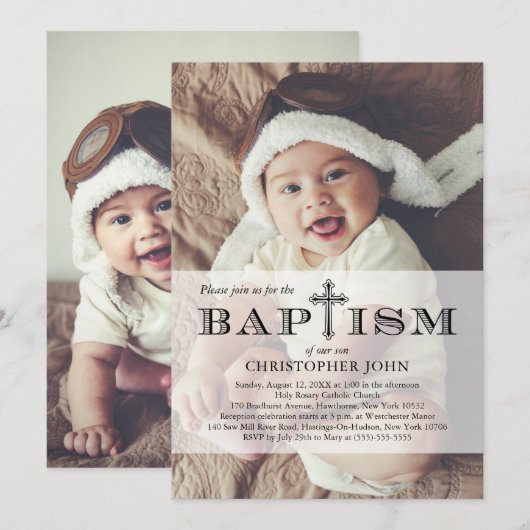 Invitation Baptême simple photo complète (Devant / Derrière)