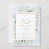 Invitation Baptême Snowflakes hiver Aquarelle Verdure (Devant)