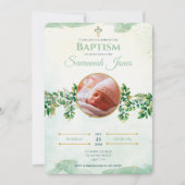 Invitation Baptême sur mesure floral élégant vert (Devant)