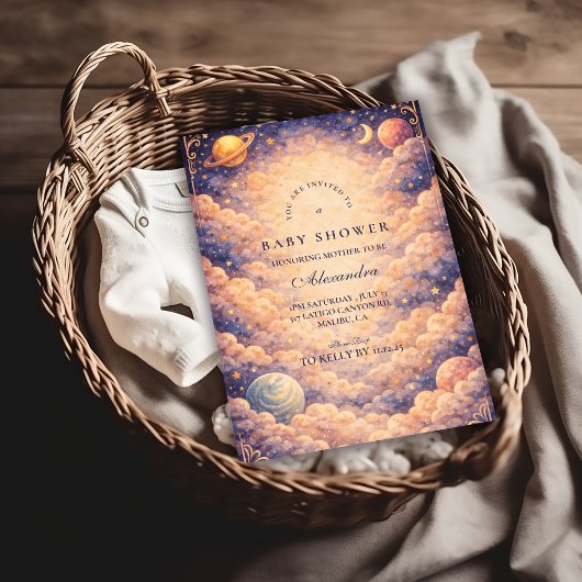 Invitation Baptême Thème Nuages Planètes Célestes Bébé
