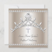 Invitation Baptême Tiara Sepia Silver White Pearl Diamond (Devant)