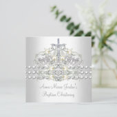 Invitation Baptême Tiara Silver White Pearl Diamond (Debout devant)