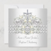 Invitation Baptême Tiara Silver White Pearl Diamond (Devant)
