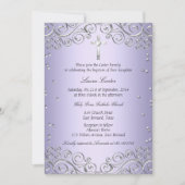 Invitation Baptême Tourbillon Argent Violet & Croix (Devant)