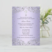 Invitation Baptême Tourbillon Argent Violet & Croix (Debout devant)