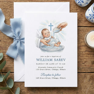 Invitation Baptême traditionnel pour bébé garçon, coquille bl