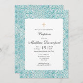 Invitation Baptême turquoise avec tuiles branchées (Devant / Derrière)