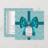 Invitation Baptême turquoise Bleu Damas Bébé Baptême Christen (Devant / Derrière)