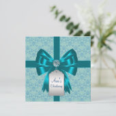 Invitation Baptême turquoise Bleu Damas Bébé Baptême Christen (Debout devant)