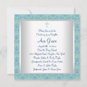 Invitation Baptême turquoise Bleu Damas Bébé Baptême Christen (Dos)