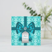 Invitation Baptême turquoise Bleu Damas Bébé Baptême Christen (Debout devant)