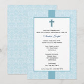 Invitation Baptême turquoise Damas. (Devant / Derrière)