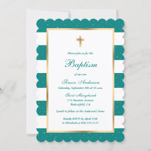 Invitation Baptême turquoise Gold Stars