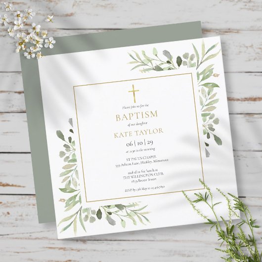 Invitation Baptême végétation aquarelle