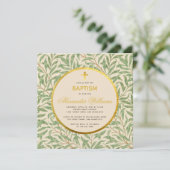 Invitation Baptême Verdure Faux Gold Circle Genre Neutre (Debout devant)