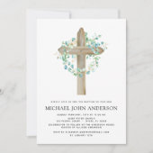Invitation Baptême Verdure Sage Eucalyptus Croix en bois Invi (Devant)