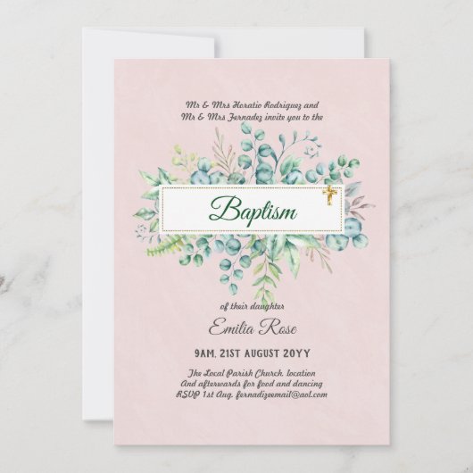 Invitation Baptême vert Bautizo Bautismo Christening Invi (Devant)