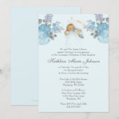 Invitation Baptême Vintage catholique Christening Baby Boy (Devant / Derrière)