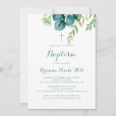 Invitation Baptême vintage de calligraphie de l'eucalyptus ve (Devant)