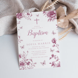 Invitation Baptême Vintage enchanté de Blush & Dusty Rose