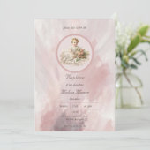 Invitation Baptême vintage fille bébé (Debout devant)