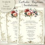 Invitation Baptême vintage Floral Christening Gold Cross<br><div class="desc">Doté d'une belle invitation Baptismal Christening conçue sur mesure avec une couronne florale pastel au-dessus d'une croix d'or accentuée d'un cadre décoratif doré. . Tout le texte et les polices peuvent être modifiés.</div>