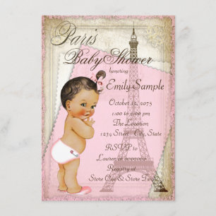 Invitation Baptême Vintage Paris Ethnique pour Bébé Fille