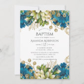 Invitation Baptême vintage Turquoise et Gold Floral (Devant)