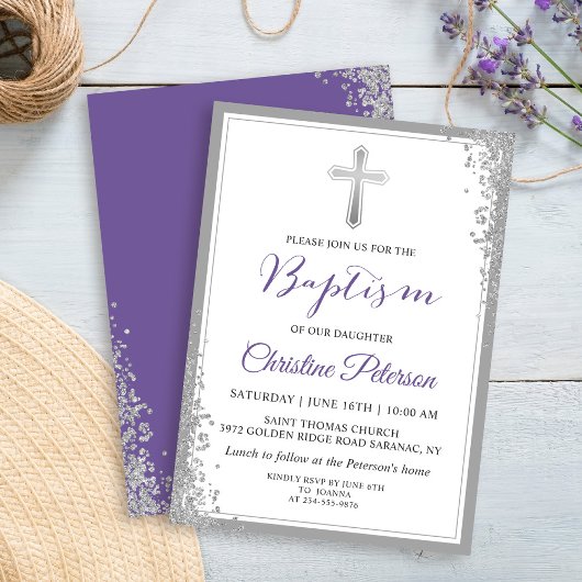 Invitation Baptême violet de lavande de Parties sc